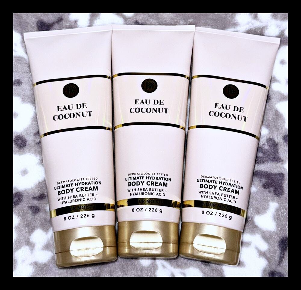 Bath & Body Works Eau De Coconut 8 oz Ultimate Hydration Body Cream x3
